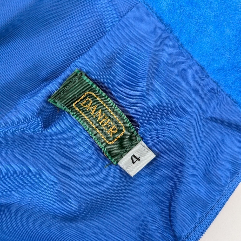 Danier Suede 2 Piece Blazer Skirt Set Size 4 Royal Blue Matching High Rise - Picture 10 of 15